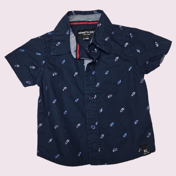 Kenneth Cole Boys 12 Months Button Down Shirt Short Sleeve Navy Blue - Picture 1 of 3